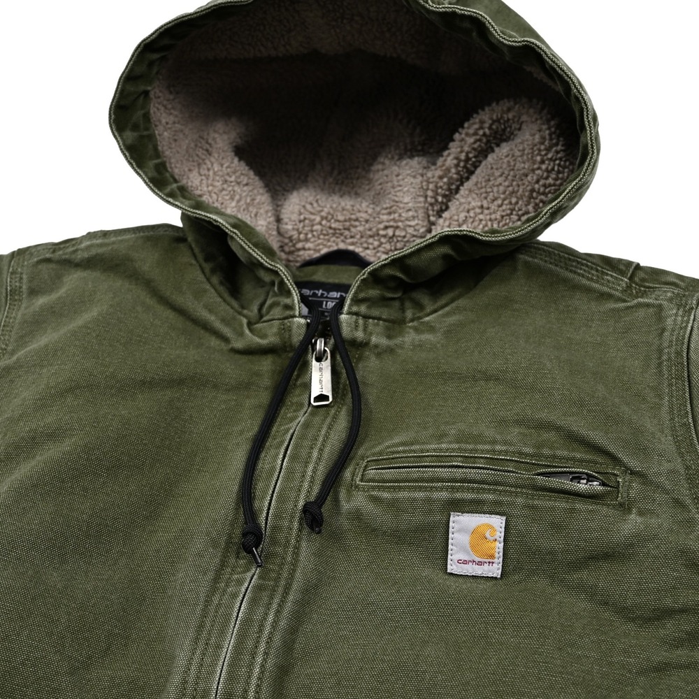 Carhartt Duck Canvas Hooded Full Zip Sherpa Jacket Loose Fit Women's Small